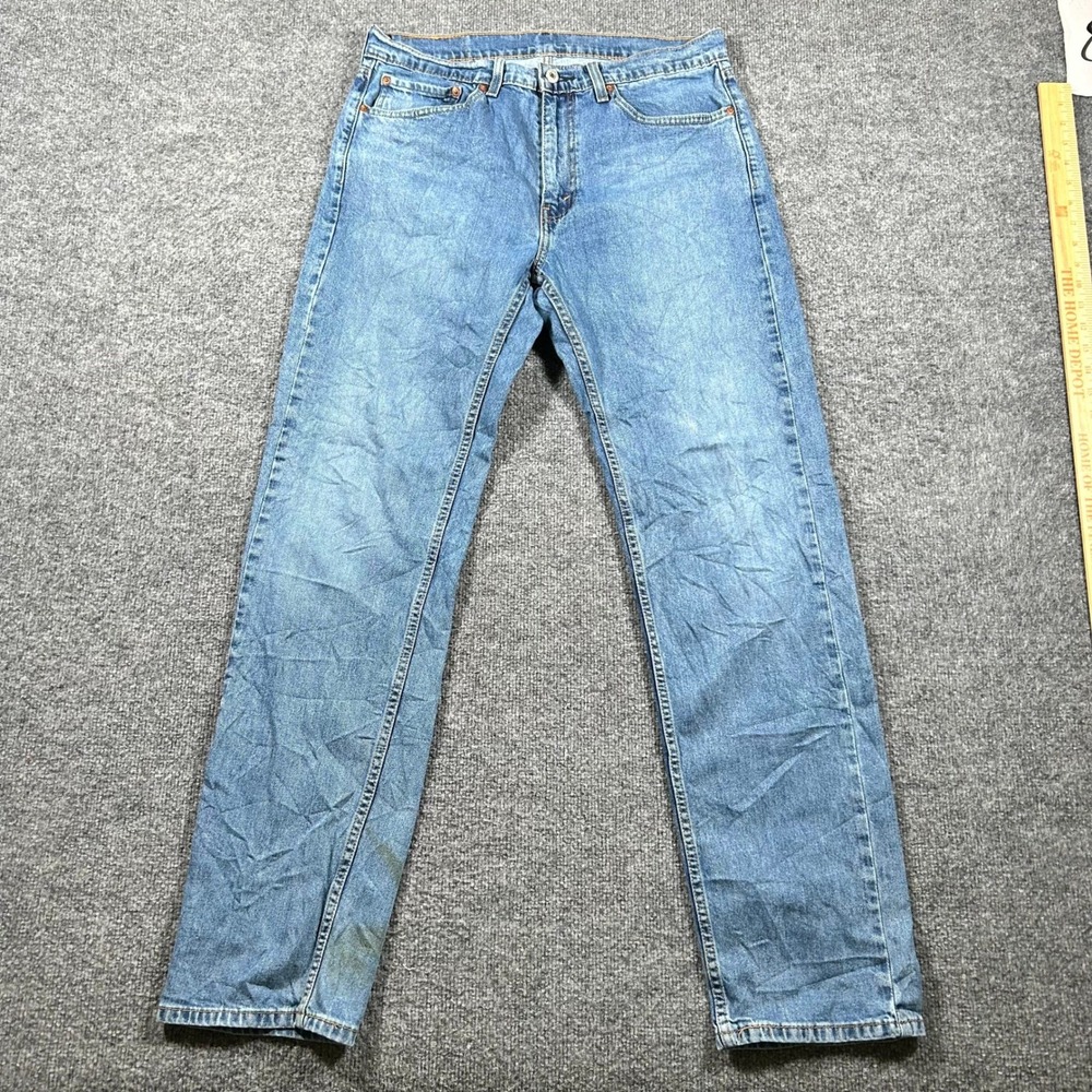 Levi's Jeans Mens Size 34 Blue 505 Regular Fit Straight Leg Stretch Denim Stains